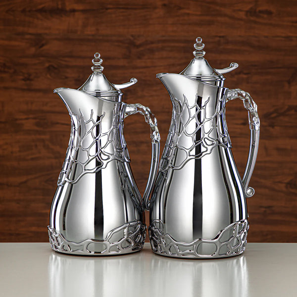 VBC Vacuum Flask 2-Piece Set – Polished Silver Finish – 0.7L & 1L – Elegant Insulated Hot & Cold Beverage Container