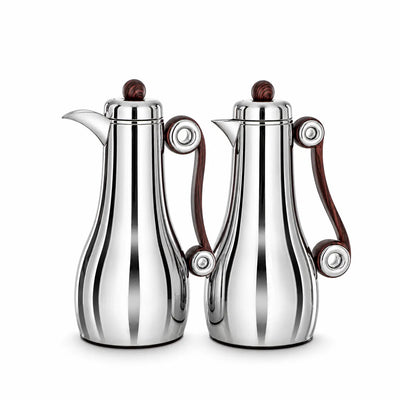FG831AB-C/DW Almarjan Vacuum Flask 2-Piece Set – 1L + 1L – Silver with Dark Wooden Handles