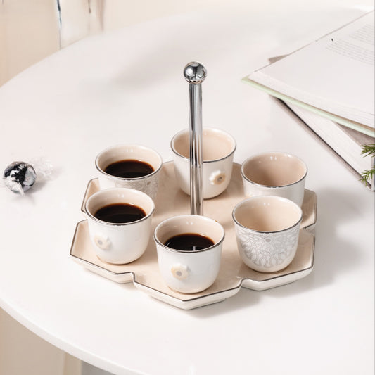 Asala Arabic Coffee Set With Stand Creamy Silver-ET2594