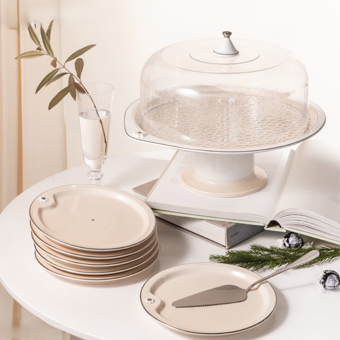 Asala Cake Serving 9PC Set Creamy Silver-ET2600