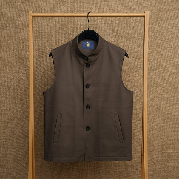BK13 Men's Vest (Sadariya) 4# – Sleeveless Winter Jacket with Front Button Closure & Inner Quilted Fur Lining – Dark Brown
