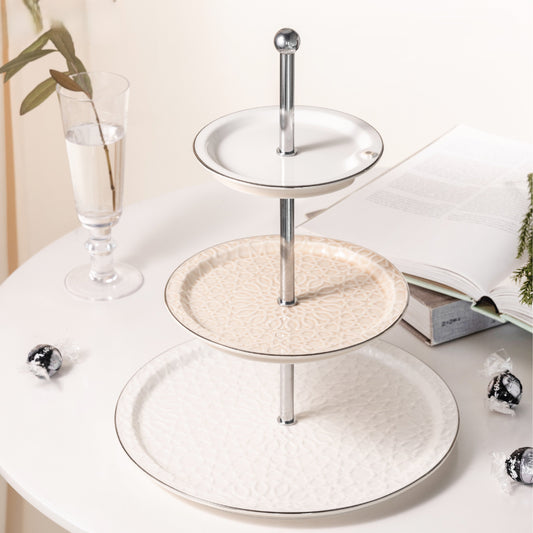 Asala 3-Layer Cake Serving Stand Creamy Silver-ET2642