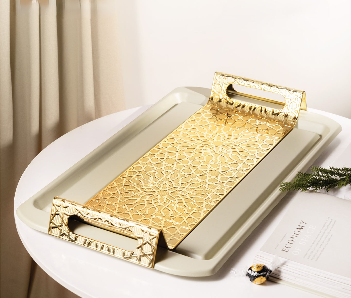 Asala Serving Tray Beige Gold-HJ1167