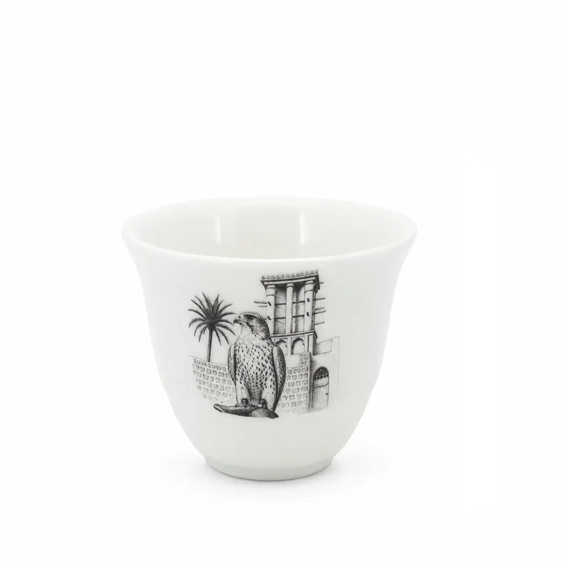 F-80 Ceramic Cawa Cup Set – 12 Pieces – 80 cc – White with Eagle & Heritage Design