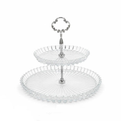 2-Layer Crystal Glass Serving Stand 28 x 23 cm with Decorative Handle by Siddiq Gifts
