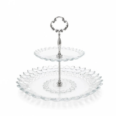 2-Layer Glass Serving Stand 32 x 23 cm with Decorative Handle by Siddiq Gifts