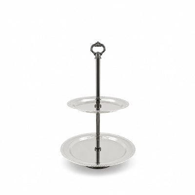 2-Tier Round Serving Stand Silver with Dark Platinum Finish Siddiq Gifts