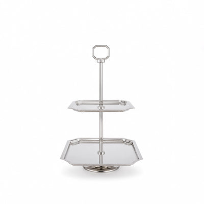 2-Tier Serving Stand Silver Finish Square Serving Plates Siddiq Gifts