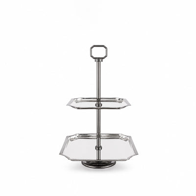 2-Tier Square Serving Stand Silver with Dark Platinum Finish Siddiq Gifts

