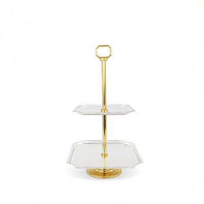 2-Tier Square Serving Stand Silver with Gold Finish Siddiq Gifts