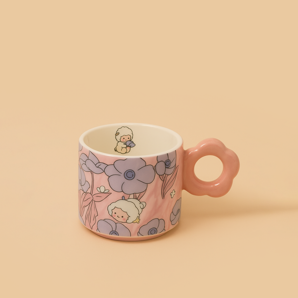 Ceramic Cup with Sheep and Floral Design – 8.5cm (D) x 7cm (H) – 99320-09