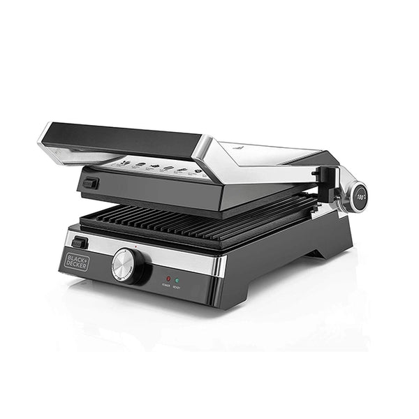 2000W Contact Grill With 180 Degree Opening And Detachable Plates Electric Grill Black And Silver