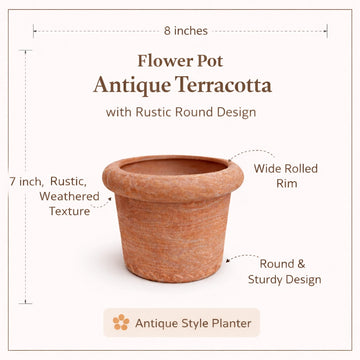20121E-ATTE Flower Pot Antique Terracotta Rustic Round Design From Siddiq Gift Shop