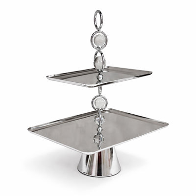 2098-103 Two-Tier Cake Display Stand Silver Finish With Decorative Crystal Ball Detail – Siddiq Gifts Mussafah Abu Dhabi