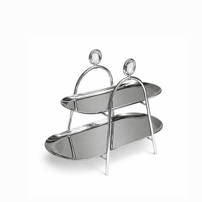 2098-127 Two-Tier Serving Stand 28 Cm Height × 35 Cm Length Silver With Clear Glass Ball Top – Siddiq Gifts Mussafah Abu Dhabi