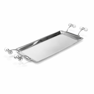 2098-56 Serving Tray 34 Cm Silver Finish With Decorative Ball Handles – Siddiq Gifts Mussafah Abu Dhabi