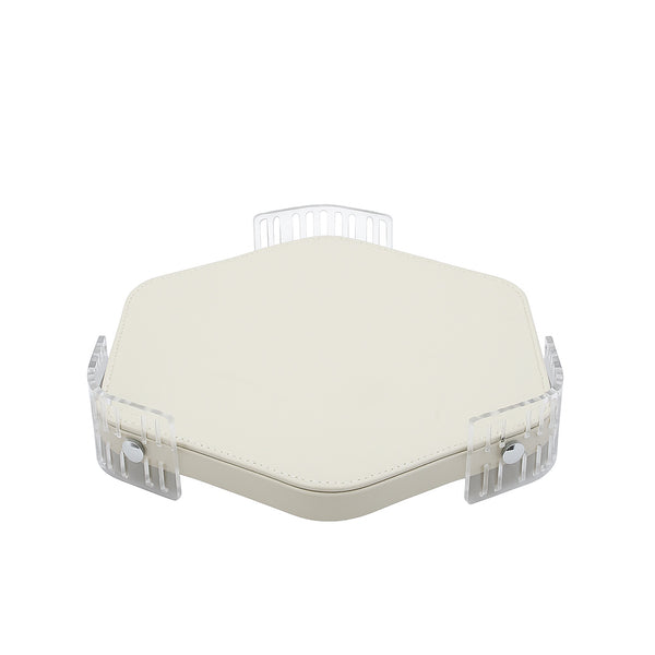 TR0037 – Acrylic Hexagon Tray with Leather Base – 30cm – White