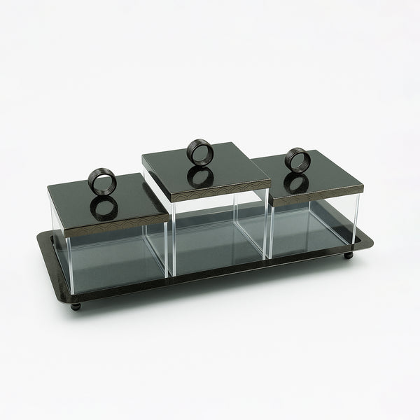 VK1011B – Acrylic Serving Tray with Lid – Black – 17cm (L) x 41cm (W) x 11cm (H)
