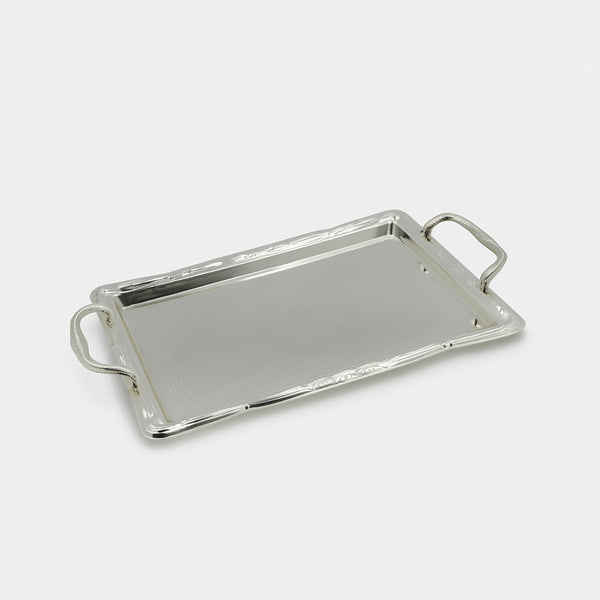 5431S – Stainless Steel Serving Tray 3-Piece Set – Silver with Ornate Handles