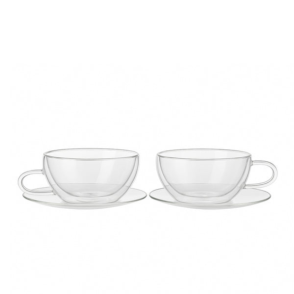 Double Wall Glass Cup with Saucer Set – 2 Piece – 120 ml – Clear Insulated Design – 24658