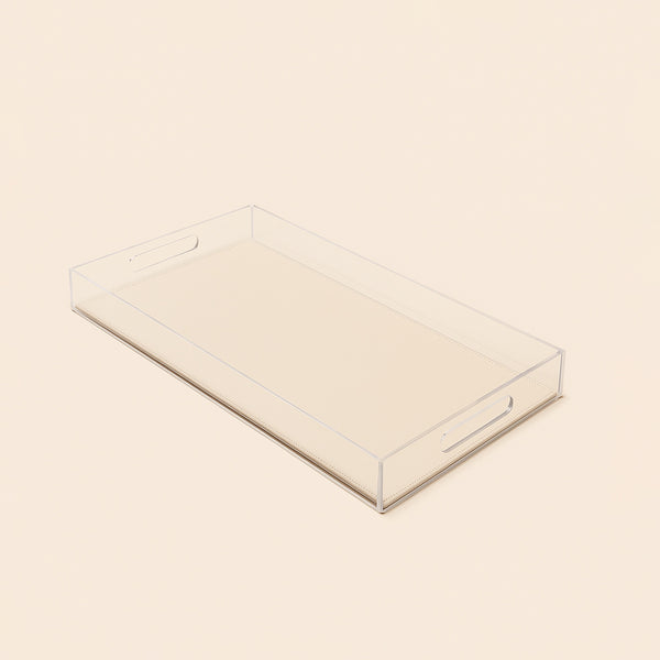 Acrylic Rectangular Tray with Leather Base – 30 x 60 x 5 cm – Beige – TR0022