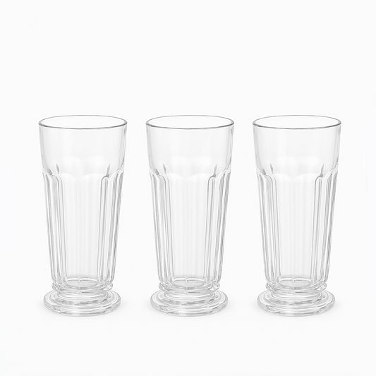 590 – Everest Glass – 3-Piece Set – Clear Tall Glasses with Fluted Sides & Pedestal Base