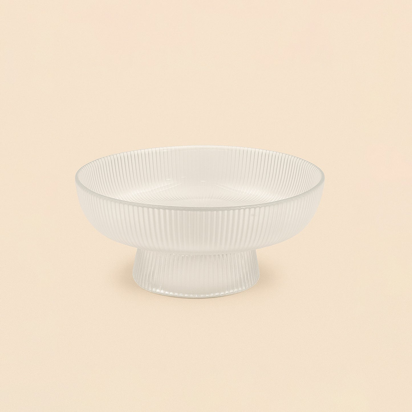 474-3 – Glass Fruit Stand – 7cm (H) x 15cm (D) – Ribbed Pedestal Design