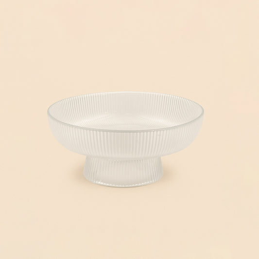 474-3 – Glass Fruit Stand – 7cm (H) x 15cm (D) – Ribbed Pedestal Design