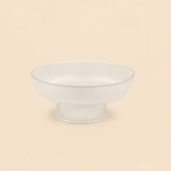 474-3 – Glass Fruit Stand – 7cm (H) x 15cm (D) – Ribbed Pedestal Design