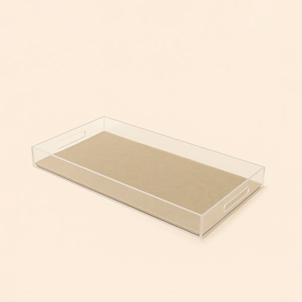 Acrylic Rectangular Tray with Leather Base – 30 x 60 x 5 cm – Grey – TR0022