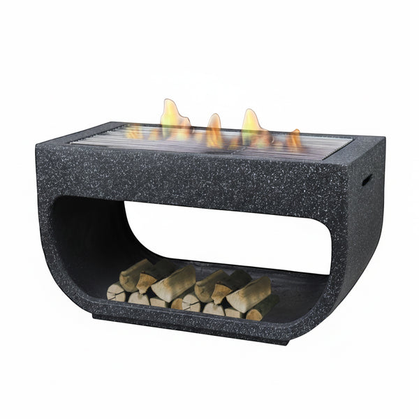 R241520-039 VIP Outdoor BBQ Stove – 80.5 x 41.5 x 45 cm – Rectangular Stone-Style Design with Wood Storage Shelf