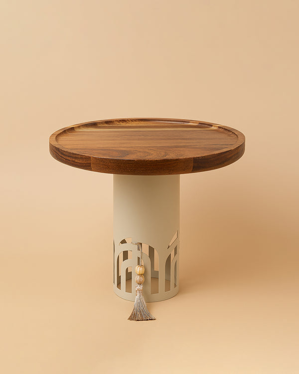 25236-34 – Fruit Tray – 30cm (W) x 26cm (H) – Wooden Top with Beige Cutout Base