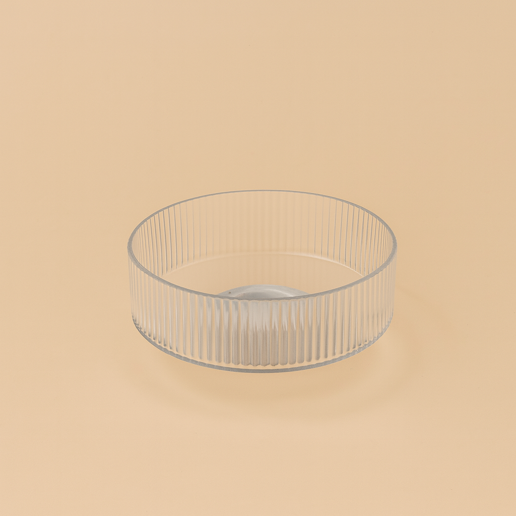 VG532 – Glass Bowl with Vertical Ribbed Texture and Marble Base – 20cm (D)
