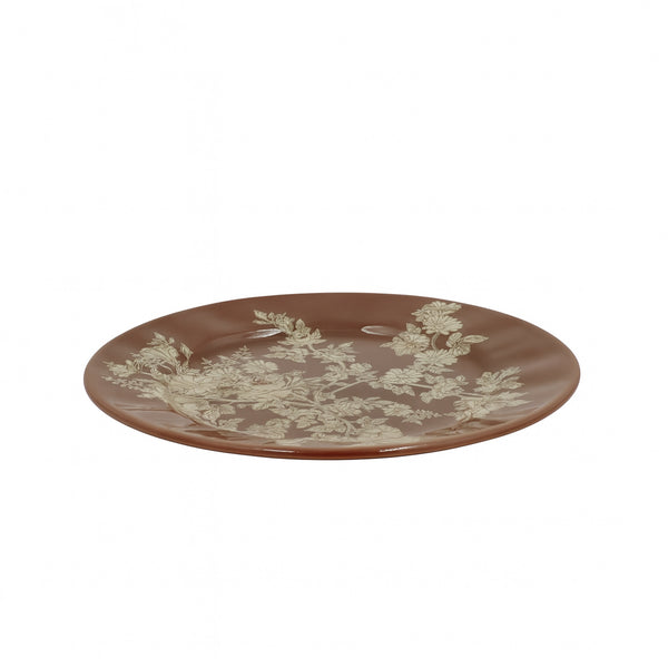 SC4085 Solecasa Ceramic Plate 8" – Floral Dinner Plate in Brown Finish