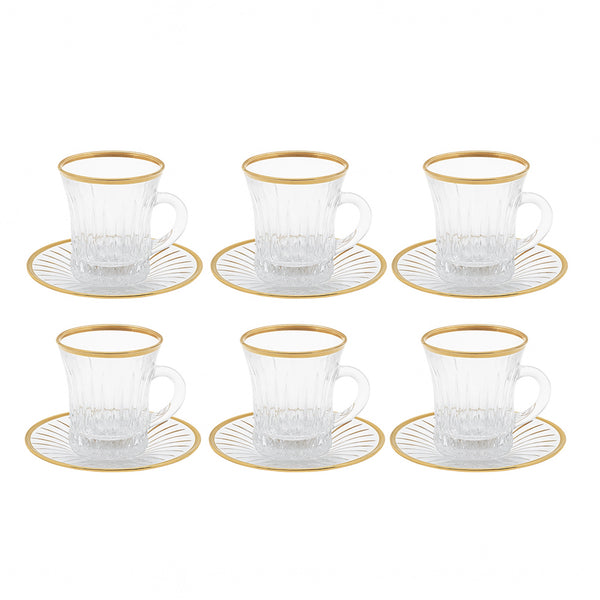 5340351 Tea Cup & Saucer – 12-Piece – Premium Crystal-Style with Gold Line