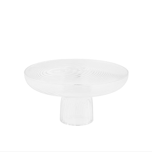 1048-8 – Glass Fruit Bowl – 25cm Diameter – Clear Textured Pedestal Design