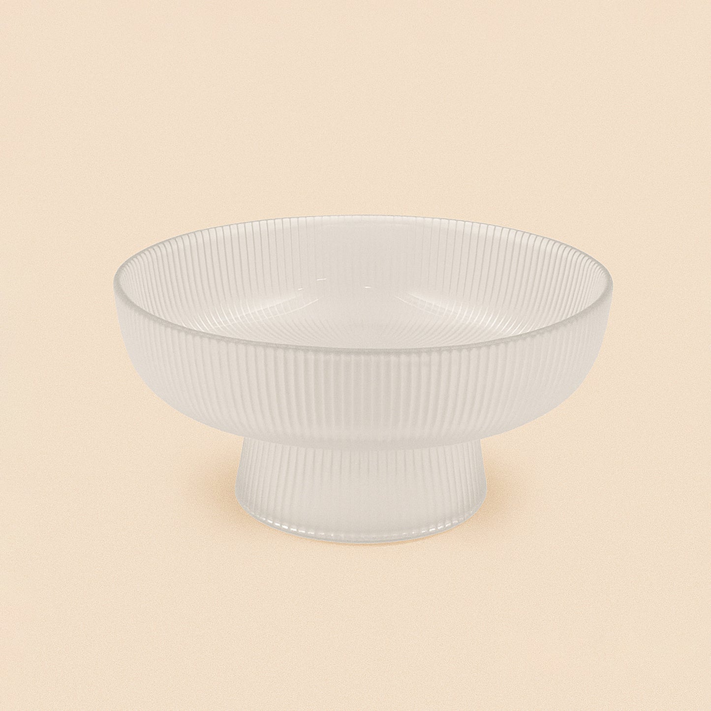 474-4 – Glass Fruit Stand – 9cm (H) x 20cm (D) – Ribbed Pedestal Design