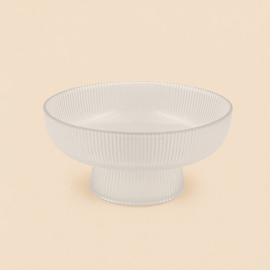 474-4 – Glass Fruit Stand – 9cm (H) x 20cm (D) – Ribbed Pedestal Design