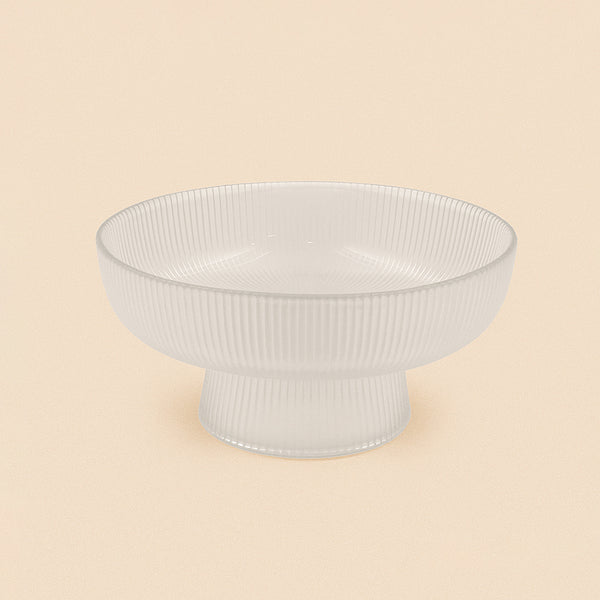 474-4 – Glass Fruit Stand – 9cm (H) x 20cm (D) – Ribbed Pedestal Design