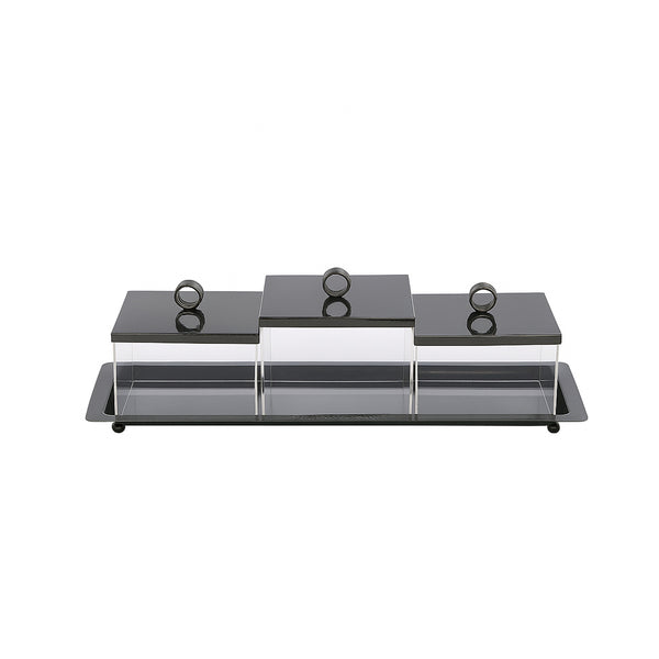 VK1010B – Acrylic Serving Tray with Lid – Black – 17cm (L) x 47cm (W) x 13cm (H)