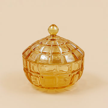 Glass Sugar Bowl With Lid – Amber Color – 18cm (D) x 9cm (H) – DSTG2035-7L1HA