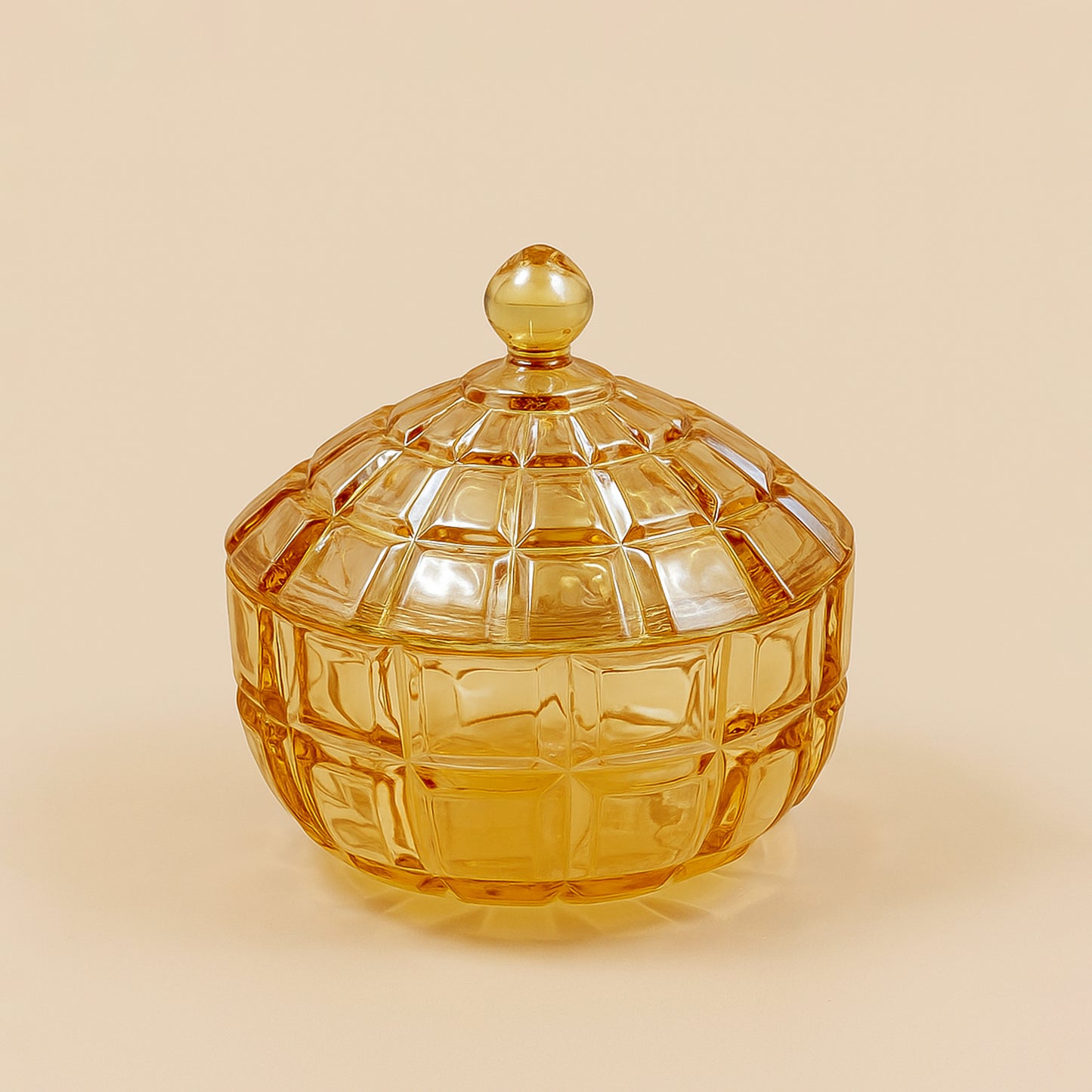 Glass Sugar Bowl With Lid – Amber Color – 18cm (D) x 9cm (H) – DSTG2035-7L1HA