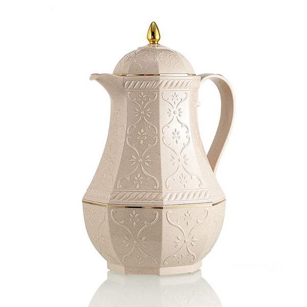 RS-624 Rose Vacuum Flask – 1.3L – Tea Server – Brown Beige Finish with Golden Accents