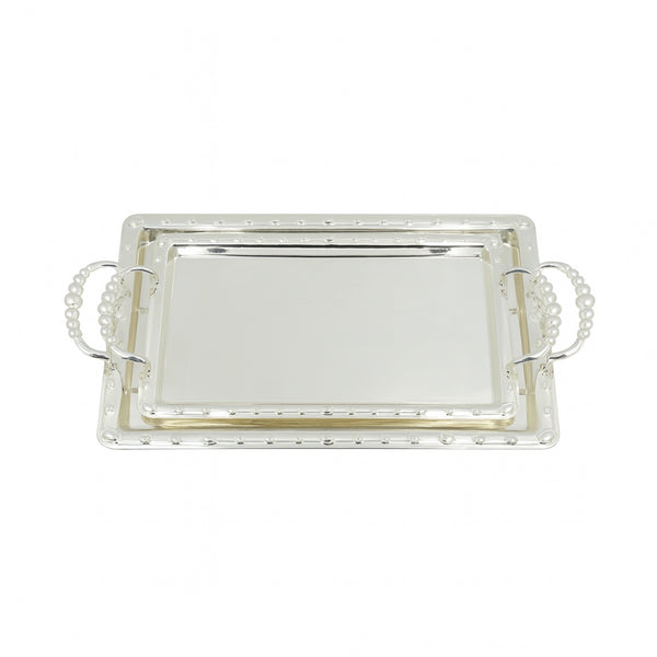 NB6054 Silver Serving Tray – 2-Piece Set, Rectangular Design with Decorative Handles
