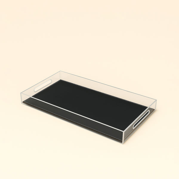Acrylic Rectangular Tray with Leather Base – 30 x 60 x 5 cm – Black – TR0022