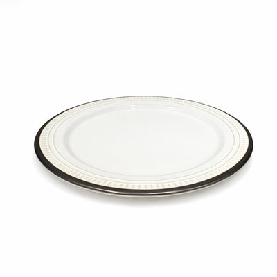 2308-16 Ceramic Dinner Plate – 11.5" – White Gloss Finish with Black & Gold Accent Rim | Siddiq Gifts – Mussafah Abu Dhabi