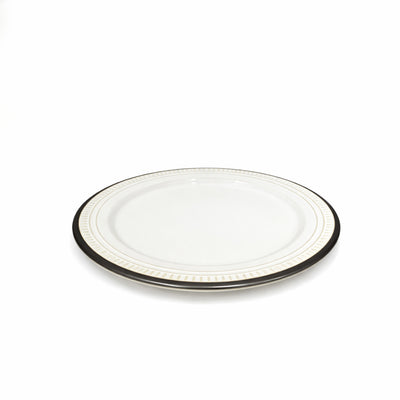 2308-17 Ceramic Dinner Plate – 8.5" – White Gloss Finish with Black & Gold Accent Rim | Siddiq Gifts – Mussafah Abu Dhabi