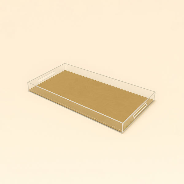 Acrylic Rectangular Tray with Leather Base – 30 x 60 x 5 cm – Gold – TR0022