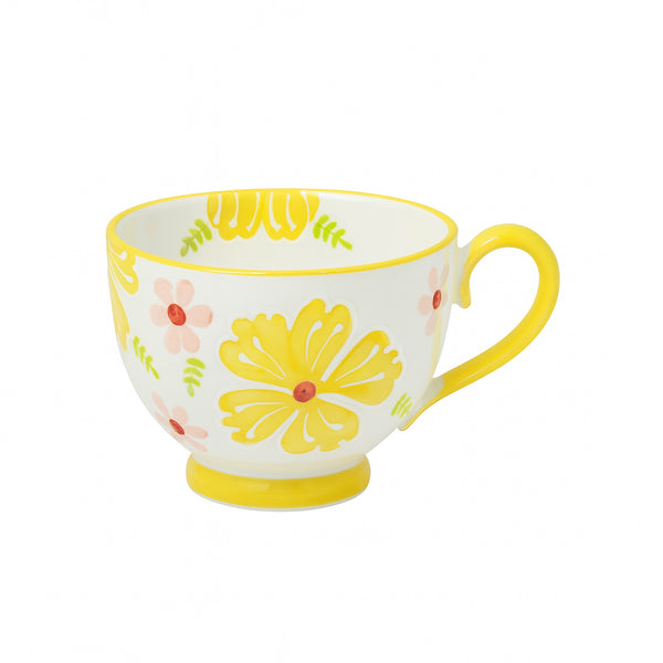 1514-07 Ceramic Mug – Yellow Floral Design with Matching Handle