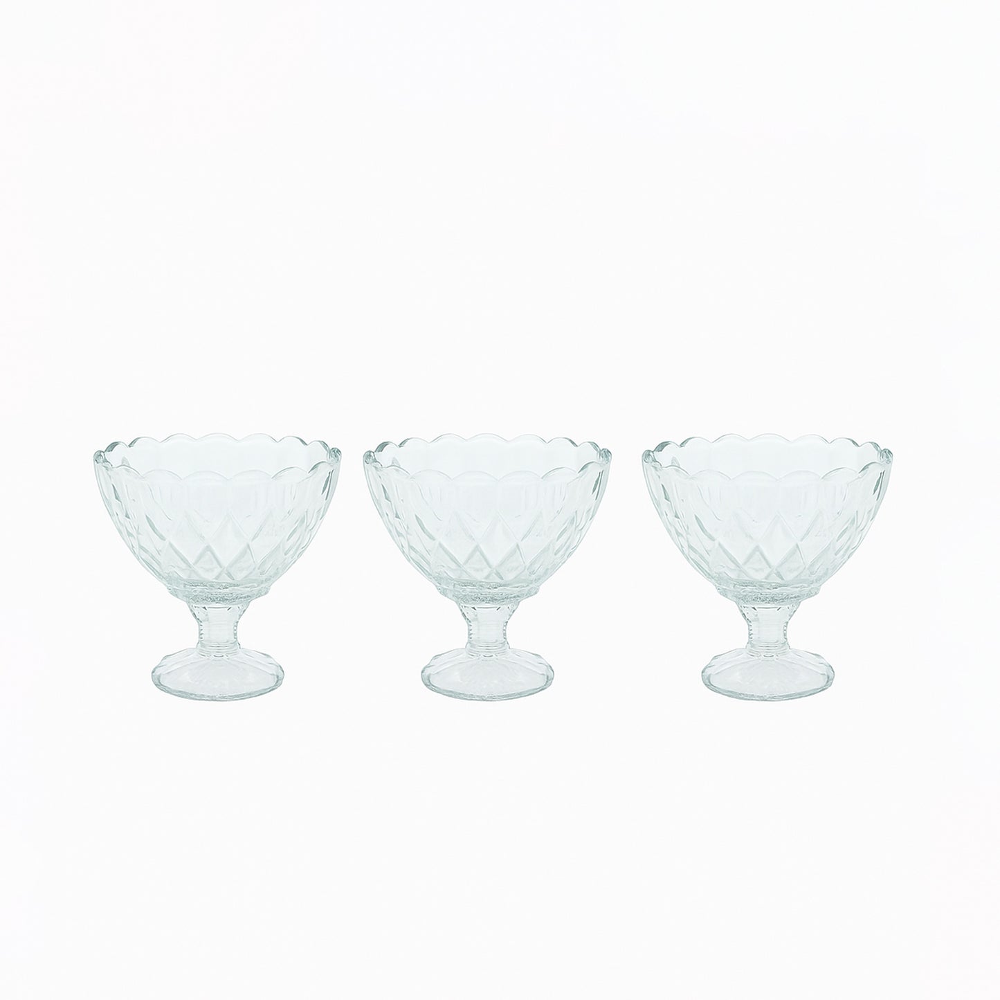 9384 – Marbella Ice Cream Cup 3PC Set – 180ml – Clear Glass Pedestal Design